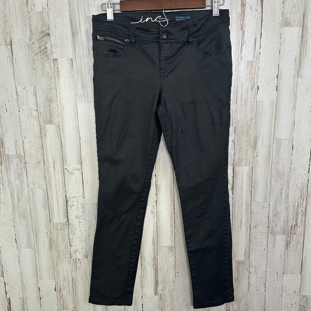 Inc Womens Jeans Sz 4P Black Low Rise Distressed Skinny Grunge Goth Punk VGUC